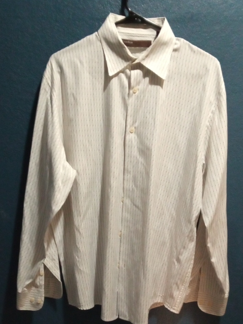 Perry Ellis White Dress Shirt with Subtle Pinstripes